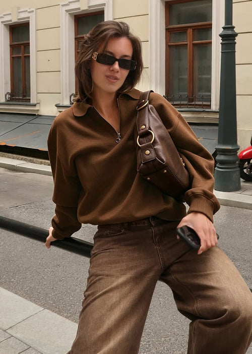 Men's quarter‑zip polo sweatshirt, front view