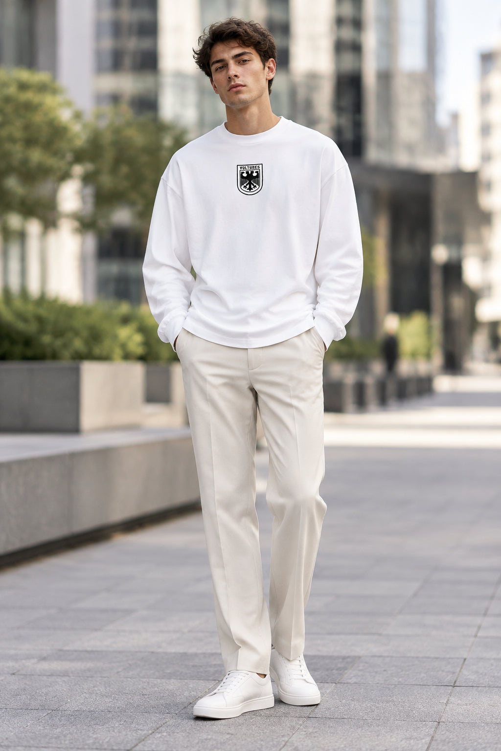 Long Sleeve T‑Shirt, Double‑Headed Eagle & Vulture Graphic Print