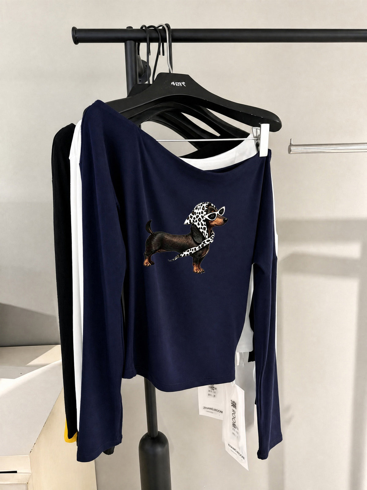 Asymmetric Off-Shoulder Slim-Fit Long Sleeve Top