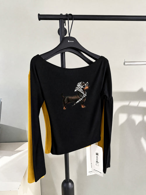Asymmetric Off-Shoulder Slim-Fit Long Sleeve Top