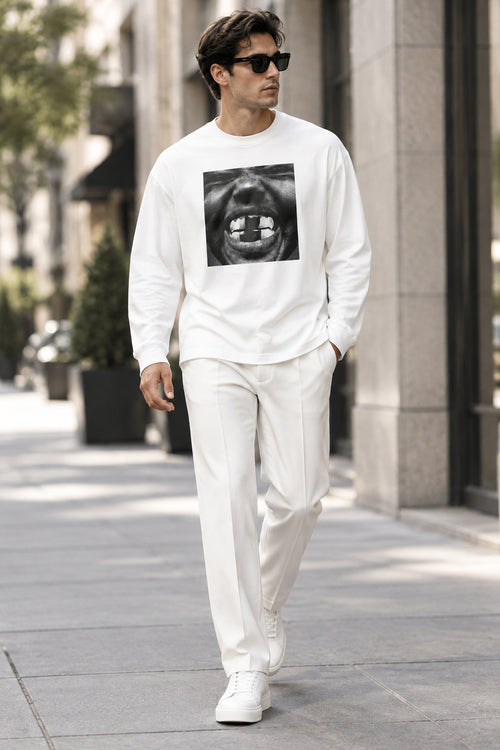 Men's long sleeve t‑shirt with Bully album cover graphic print, front view